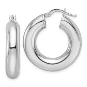 28.7mm Sterling Silver Rhodium-plated Polished 6mm Hollow Tube Hoop Earrings - Picture 1 of 4