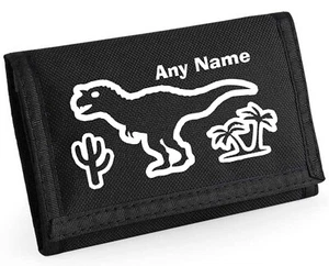 Dinosaur Outline Print Personalised Boys Kids Ripper Wallet With Coin Holder - Picture 1 of 12