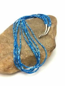 Denim Lapis Tube Heishi Bead 5 Strand Navajo Sterling Silver Necklace 19” 3419 - Picture 1 of 12
