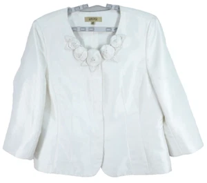 KASPER Women's Polyester Jacket Blazer 3D Rose Decor Pearl White Lined Size 14P - Picture 1 of 16