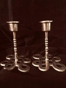 Pair Of Beautiful Very Old Engraved/Hammered Brass Candlesticks 5" w/ China Mark - Picture 1 of 9