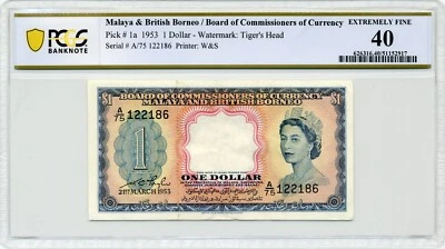 1953 $1 Malaya & British Borneo/Board of Commissioners of Currency - PCGS EF 40 - Image 1 of 2
