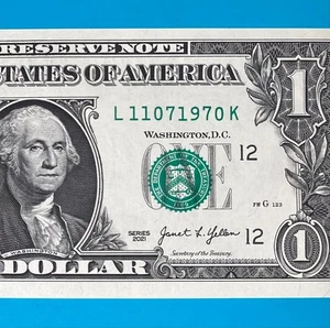 November 7, 1970 / 11 July 1970 (L 11071970 K) BIRTHDAY $1 One Dollar Bill *UNC* - Picture 1 of 4