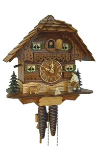 Cuckoo Clock Black Forest house with moving wood chopper SC 75/9 NEW - Picture 1 of 1
