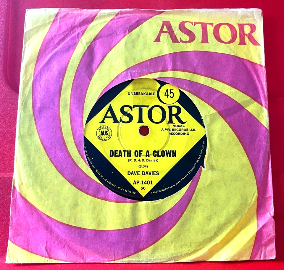 Dave Davies Death Of A Clown 7" AUS ORIG 1967 Astor AP-1401 The Kinks VINYL - Image 1 of 4