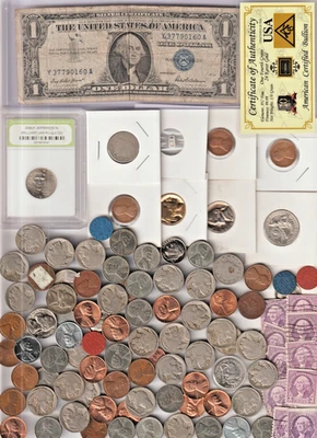 100 US Gold Silver Bar Dollar War Penny 1932 Stamp Buffalo Old Coin Collection - Image 1 of 4