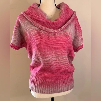The Limited wool blend Cowl Neck Sweater short sleeves Hombre stripe pink hues M - Image 1 of 4