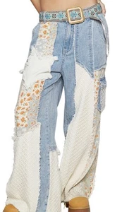 POL Clothing Womens Relaxed Fit Patchwork Denim Jeans Medium - Picture 1 of 4
