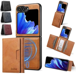 Fr Samsung Z Flip6/7/5/4/3 Magnetic Case Leather Stand Detachable Wallet Cover - Picture 1 of 14