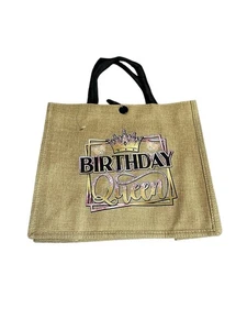 NEW tote bag with zipper pouch BIRTHDAY QUEEN canvas brown - Picture 1 of 10