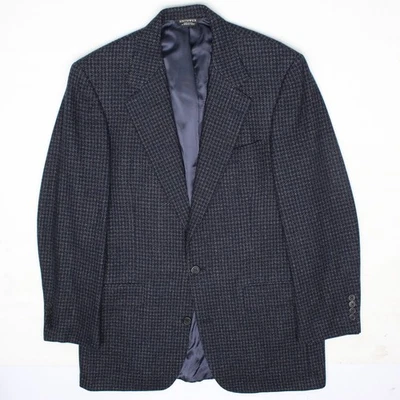 Abrigo deportivo Southwick Tweed para hombre 40R azul oscuro a cuadros beige mancha chaqueta de lana suave Foto 1 de 4