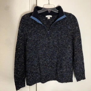 Christopher Banks Women’s 1X Vintage Blue Confetti Quarter Zip Sweater Grandma - Picture 1 of 15