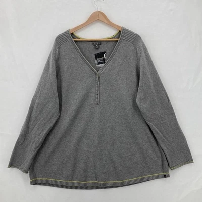 Eddie Bauer Sweater Womens 3X Gray Henley V-Neck Pullover Cotton Nylon Hiking - Image 1 of 4