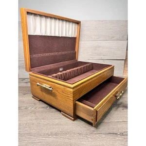 Kenized Solid Oak Wood Silverware Flatware Storage Chest Box w/Drawer - Picture 1 of 14