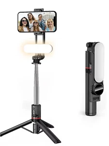 Kabelloser Selfie Stick Stativ Ständer mit abnehmbarem Fülllicht Fernbedienung Alu - Bild 1 von 7