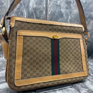 Gucci Old Gucci Sherry Line GG Canvas Leder Crossbody Schultertasche Vintage - Bild 1 von 24