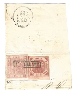 1858 Regno di Napoli - Frammento con 2 grana Sassone 5e e 5 grana Sassone 8c - Foto 1 di 1