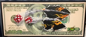 BILLETE DE $100 Michael Godard con DADOS S/N OJOS DE SERPIENTE lienzo giclee #98/200 Firmado Atrás - Imagen 1 de 5