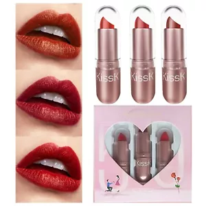 3PC Lip Gloss Non Stick Cup Not Fade Waterproof Matte Lip Glaze Lipstick Set Box - Picture 1 of 12