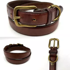 Vintage 90s Guess Logo O-ring Brown Genuine Leather Brass Hardware Size M 27-31" - Picture 1 of 19