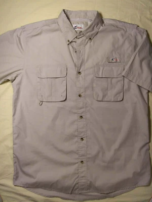 Bass Pro Shops World Wide Sportsman Angler Fly Fishing SS 衬衫 米色 男式 L — 第 1/4 张图片