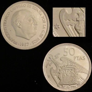 ESPAÑA, FRANCO-1, 50 PESETAS 1957*75, BRILLO ORIGINAL, PRUEBA, SIN CIRCULAR. - Imagen 1 de 1
