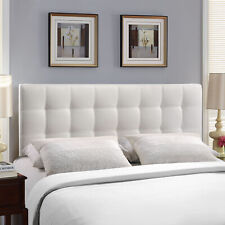 Tufted Upholstered Faux Leather Square Queen Size Headboard in White
