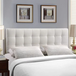 Modway Tufted Upholstered Faux Leather Square Queen Size Headboard in White - Picture 1 of 5