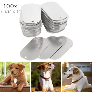 100Pcs Gloss Silver Aluminum 1-1/8"x2" Dog Tag Blank Personalised ID Pet Name - Picture 1 of 7