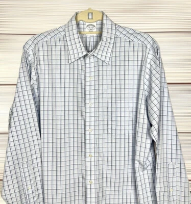Brooks Brothers Cotton Plaid Blue Gray Button Down Shirt Regent Fit size 16 2-3 - Image 1 of 4