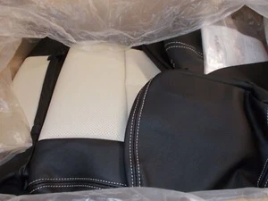 Clazzio Leather Seat Covers Set For 11 thru 13 Jeep Wrangler Unlimited Blk/Ivory - Picture 1 of 4