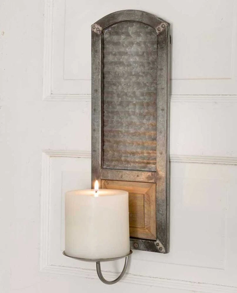 Rustic Washboard Sconce in distressed metal - Image 1 of 1
