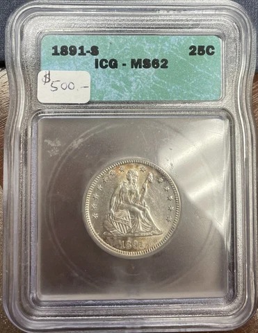 1891-s 25c ICG MS62 Uncirculated Seated Quarter Cover