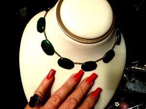 Art Deco Antique Silver Chrysoprase Rivière Necklace Choker Hallmarked  & Ring - Picture 1 of 16