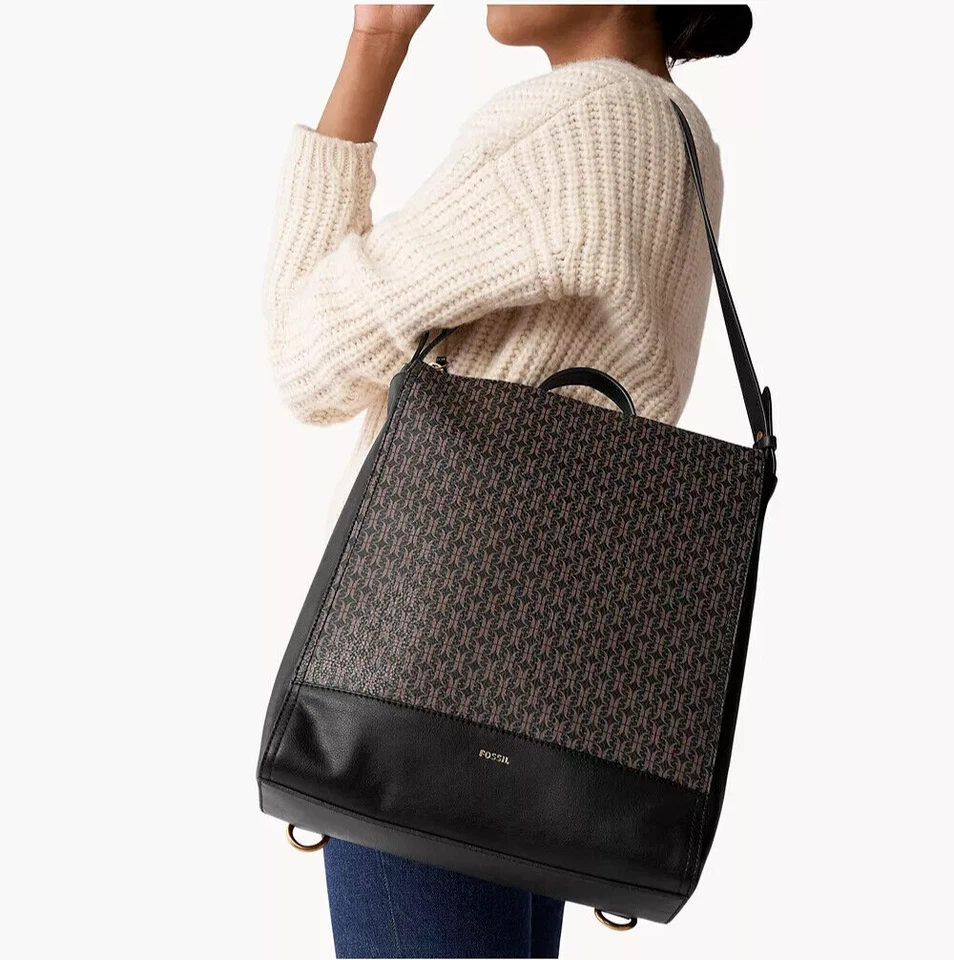 FOSSIL Elina SHB2985015 Printed PVC Black/Brown Convertible LG Backpack