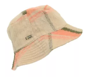 Steve Madden Womens Plaid Bucket Reversable Hat Light Peach Logo - Picture 1 of 3