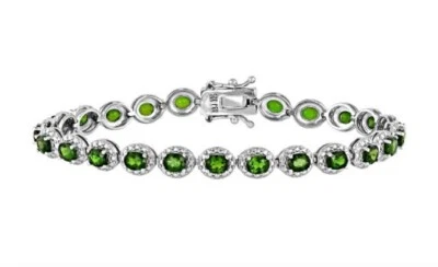 Brazalete de plata de ley sobre rodio diopsido cromado verde 6,07 ctw 7,25" NUEVO Foto 1 de 4