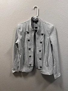 TOMMY HILFIGER Gray/White Stripe Jacket w/ Signature Buttons Small - Picture 1 of 8