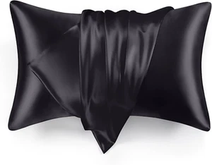 Satin Pillowcase for Hair and Skin (Black, 20X36 Inches) Similar to Silk Pillow - Picture 1 of 12