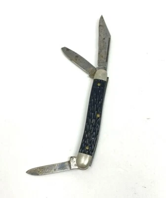 Vintage Ulster Pocket Knife 3 Blade Jack Bone Handle Made in USA Black - Image 1 of 4