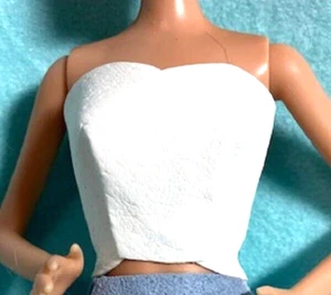 SNOW WHITE STRAPLESS TOP GENUINE SMOOTH LEATHER ORIGINAL BARBIE DOLL CLOTHES - Picture 1 of 2
