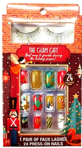 1 PAR DE PESTAÑAS DORADAS DE BRILLO FALSO 24 PRENSA TEMÁTICA NAVIDEÑA EN UÑAS EL REGALO GLAMOROSO - Imagen 1 de 12