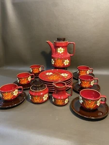 Vintage Winterling Bavaria Germany Red Ceramic Tea Set Serving 6 With Plates - Picture 1 of 13