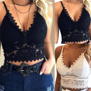 Women Ladies Sexy Lace Bustier Crop Tops Bra Vest Bralette Camisole Tank - Picture 1 of 12