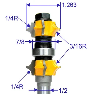 1 pc 1/2" Shank 1/4R, 3/16R Variable Double Corner Round Assembly Router Bit - Picture 1 of 12