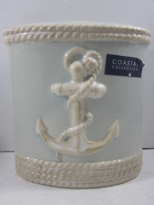 Colección Coastal Cerámica Baño Azul Beige Cepillo de Dientes Soporte Cuerda Ancla Foto 1 de 4