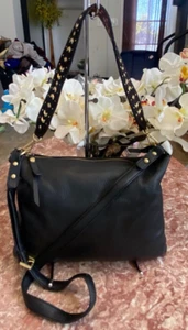 SAM EDELMAN BLACK PEBBED LEATHER STUDDED SUEDE HANDLE CROSSBODY BAG EUC! $298 - Picture 1 of 11