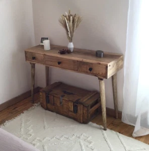 Rustic Wooden Console Table Hallway Handmade Dressing Furniture With 3 Drawers - Picture 1 of 10