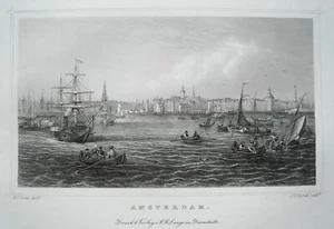 Arnheim Dampfschiff Raddampfer Niederlande Nederland alter Stahlstich 1844 - Bild 1 von 1