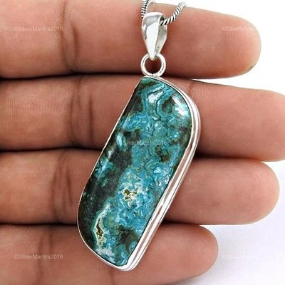 Cabochon Azzurrite Gemma 925 Argento Sterling Regalo di Natale Ciondolo Gioielli - Immagine 1 di 4